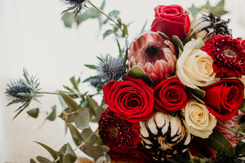 Bouquet of red and white flowers at Manor By The Lake