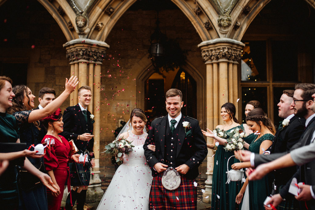 Bride and groom confetti photo