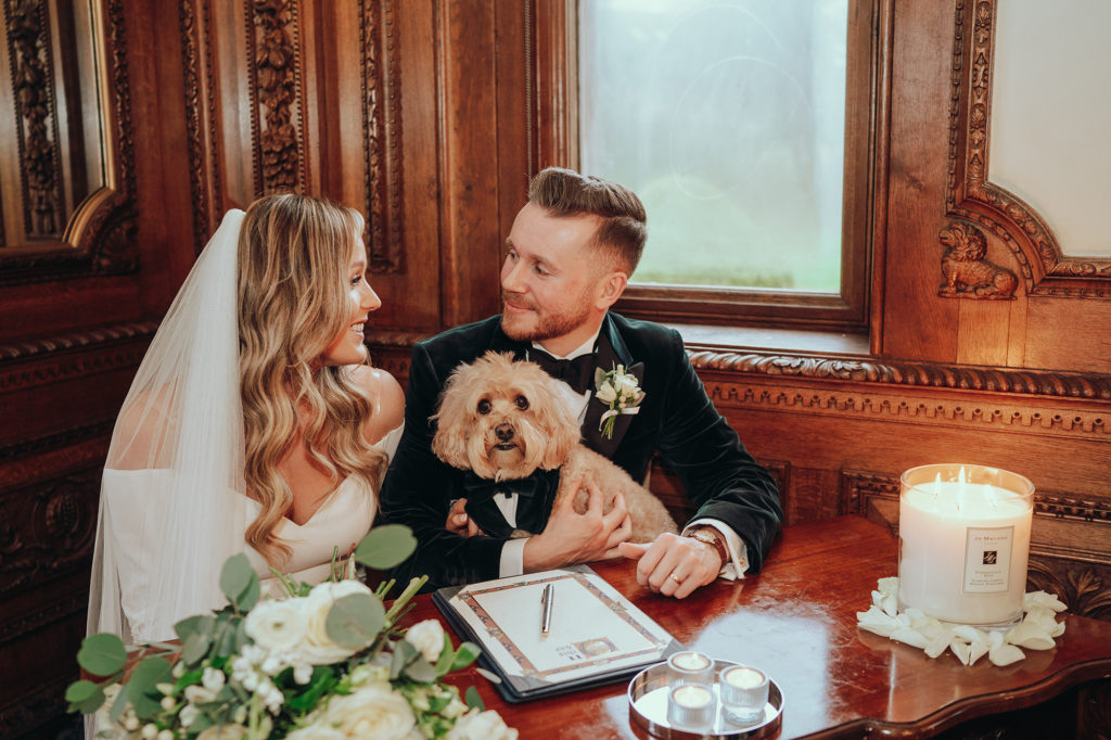 Bride, Groom and dog at Manor By The Lake