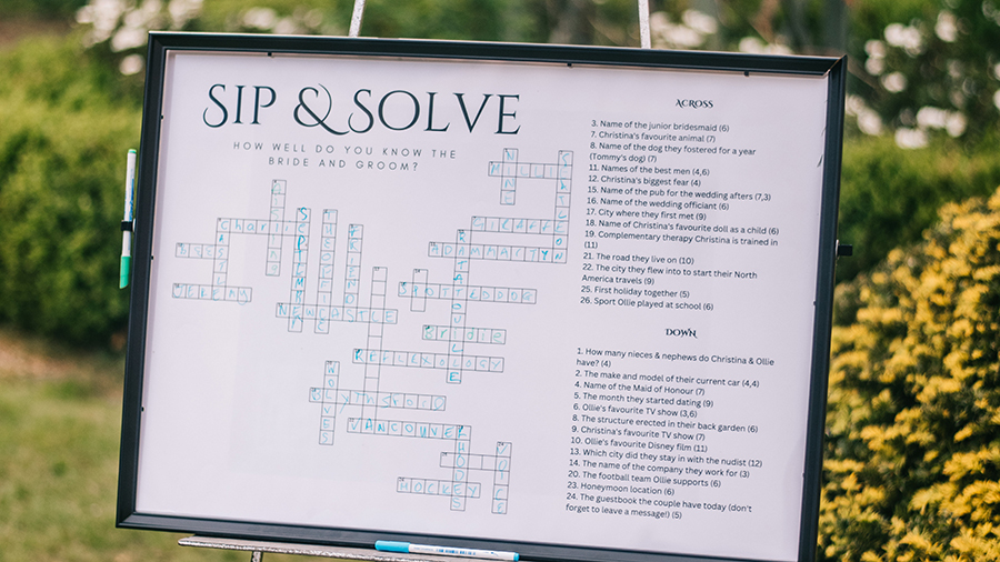 Sip & solve wedding game at Manor By The Lake