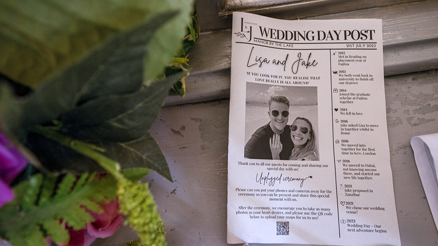 Wedding newspaper at Manor By The Lake