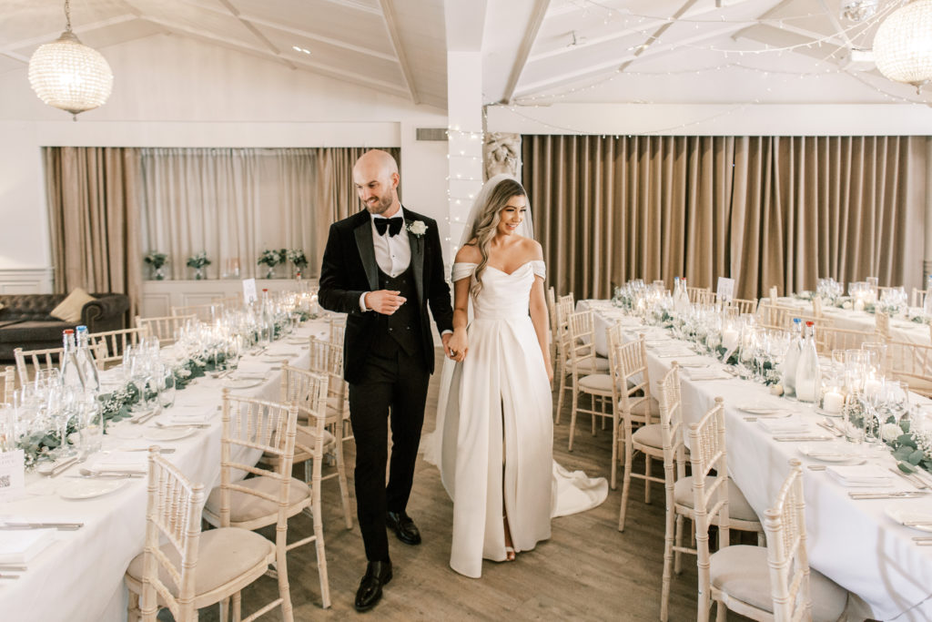 Bride & Groom's first look of the wedding breakfast room